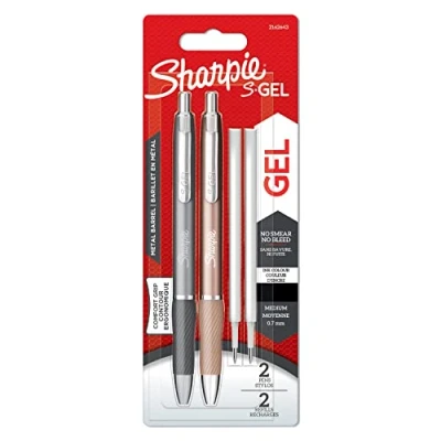 Image of Sharpie S Gel Metal Pens Medium Point (0.7mm) Steel Grey &amp; Rose Gold Black Ink 2 Pen Refills