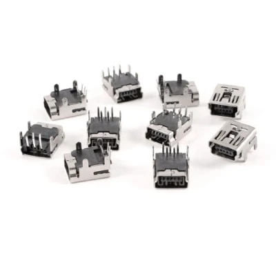 Image of sourcing map 10 Pcs Mini USB Type B Female Socket 5 Pin 90 Degree Right Angle DIP Jack Connector for Computer DIY projects