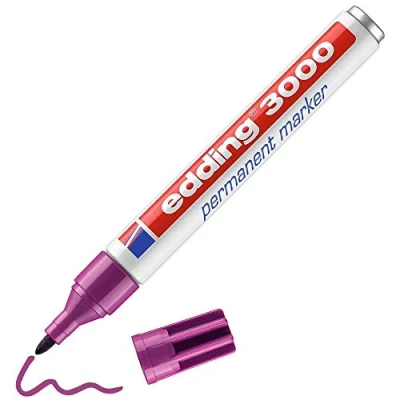 Image of edding 3000 permanent marker magenta (purple) 1 pen round tip 1.5 3 mm quick drying markers waterproof, smudge proof for cardboard, plastic, wood, metal, fabric pens