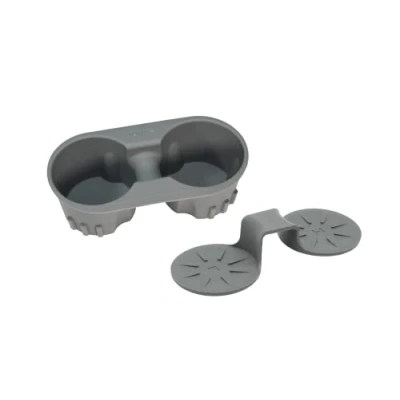 Image of JOWUA Center Console Cup Holder for Tesla Model 3 / Y, Silicone, Washable (Grey, + Rear Seat Coaster)