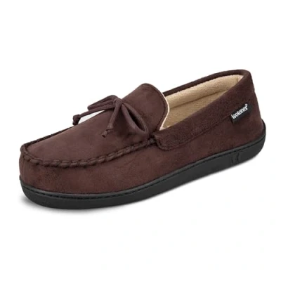 Image of Isotoner Men&#039;s Microsuede Moccasin Slipper with Cooling Memory Foam for Indoor/Outdoor Comfort, Dark Chocolate, 8.5/9.5 UK