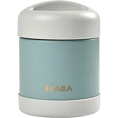 Image of BÉABA Thermal Meal Preservation Container for Baby and Children 100% Airtight Stainless Steel Keeps food Hot or Cold more than 5 hours Double layered 300 ml Grey/Green