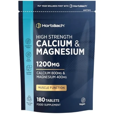 Image of Calcium and Magnesium Tablets 1200mg High Strength &amp; Complex 180 Vegan by Horbaach
