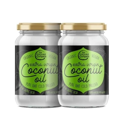 Image of Organic Extra Virgin Coconut Oil 500ml 2 PACK, Raw, Pure, Cold pressed, Vegan, GM free, Gluten for Hair, Skin, Unrefined Pack of