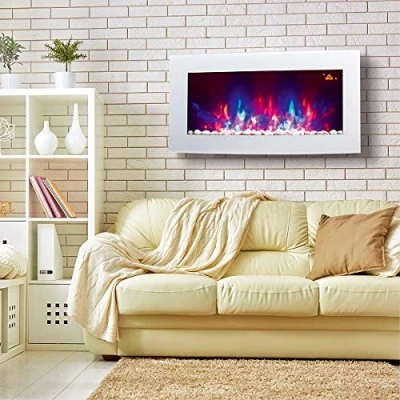 Image of 2024 TruFlame 89.2cm WIde Wall Mounted Arched White Glass Electric Fire with Pebble Effect and 7 colour Side LEDs