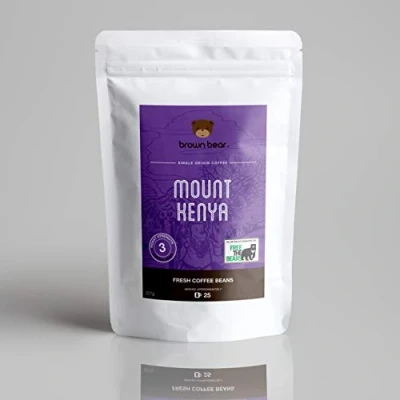 Image of Kenyan Medium Roast Coffee Beans 227g Brown Bear Mount Kenya For All Machines Strength 3 Donation to Free The Bears