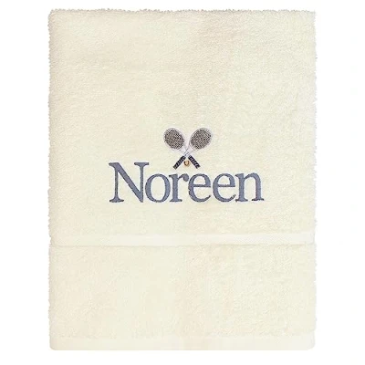 Image of TeddyT&#039;s Personalised Rackets &amp; Ball Embroidered Tennis Accessory Towel (Cream)