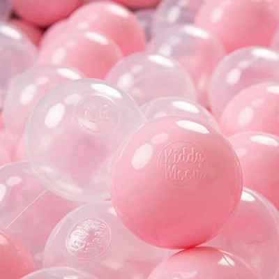 Image of KiddyMoon Soft Plastic Play Balls 300 Balls/7Cm 2.75In Multi Colour Made In EU, Light Pink/Transparent