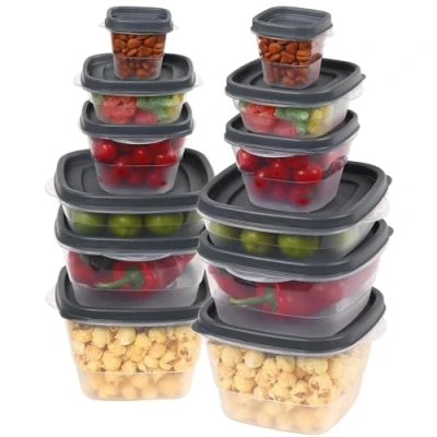 Image of Rainberg 50 PCS Food Storage Set, Containers, Cereal Containers with Lids, Storage, Microwave and Freezer Safe, BPA Free. (Grey)