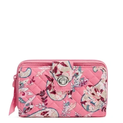 Image of Vera Bradley Women&#039;s Cotton Turnlock Wallet with RFID Protection, Botanical Paisley Pink, One Size