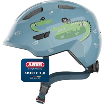 Image of ABUS Smiley 3.0 Children&#039;s Helmet, Bicycle Helmet for Toddlers with Deep Fit, Child Friendly Designs, Space Pigtail, Unisex, Light blue (blue croco)