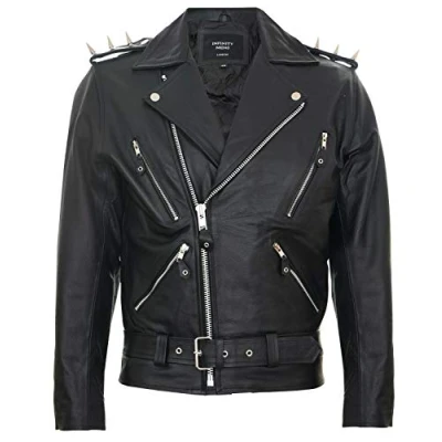 Image of Infinity Leather Mens Brando Black &#039;&#039;Ghostrider&#039;&#039; Spiked Biker Jacket Munich Size 5XL