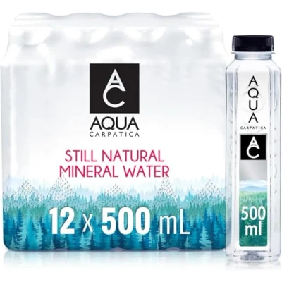 Image of AQUA Carpatica 500ml x 12 Pure Natural Still Mineral Water Pack Bottled Water, Virtually Nitrate Free, Low Sodium, Naturally Alkaline, Electrolytes, Premium Multipack 100% Recyclable
