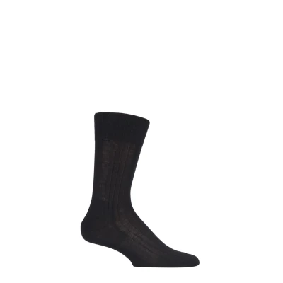 Image of 1 Pair Black Milano Rib 97% Fil d&#039;Ecosse Cotton Socks Men&#039;s 10 11 Mens Falke