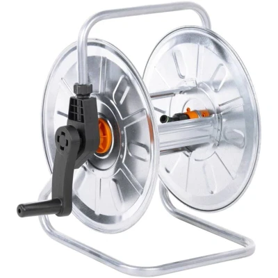 Image of vidaXL Hose Reel Cart Wall Mounted, 50m 1/2&quot; Garden Storage, Swivel Functionality, Galvanised Steel, Space Saving, Silver/Black
