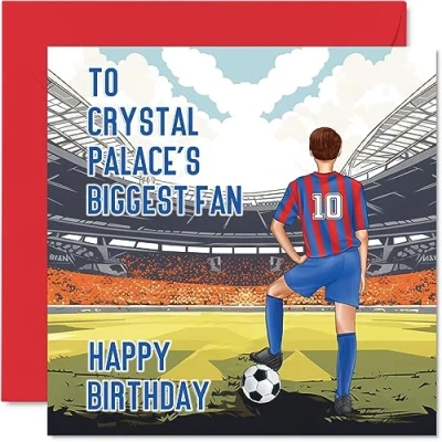 Image of Football Birthday Card for Palace Fans Biggest Fan Fun Happy Son Dad Brother Uncle Colleague Friend Cousin, 145mm x Footy Footie Bday Greeting Cards