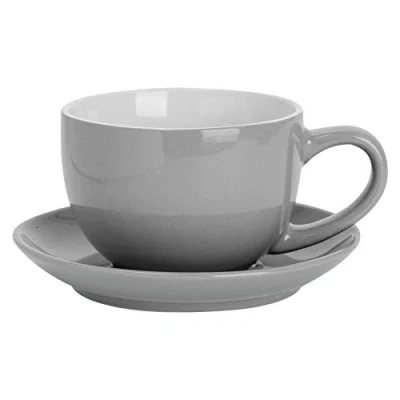 Image of Argon Tableware Coloured Cappuccino Cup &amp; Saucer Set Modern Stoneware Tea Coffee 250ml Grey
