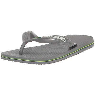Image of Havaianas Unisex Brasil Logo Flip Flops, Steel Grey Grey, 1 UK Men/ 2 Women