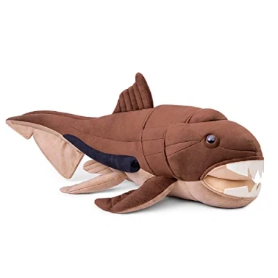 Image of lilizzhoumax Simulation Dunkleosteus Plush Toy 60cm/23, Realistic Stuffed Animal dunkle fish Cute Super Soft Sea Home Decoration Gift for kids brown