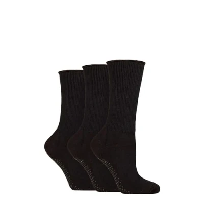 Image of Women&#039;s 3 Pair SOCKSHOP IOMI FootNurse Diabetic Slipper Socks Black 4 8