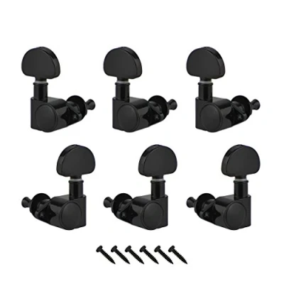 Image of FLEOR 6pcs 3L+3R Guitar Tuning Pegs Grover Style Black Metal Machine Head Keys Set for Part