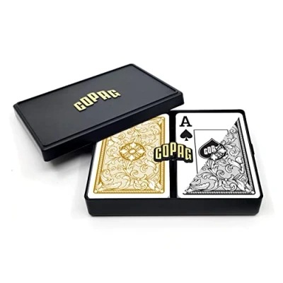 Image of Copag Legacy Design 100% Plastic Playing Cards, Bridge Size Jumbo Index Black/Gold Double Deck Set