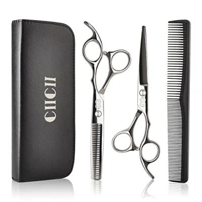 Image of CIICII Hairdressing Scissors Set, Professional Hair Cutting Scissor Barber Kit (Hair Beard Trimming Shaping Grooming Thinning Shears) for Men Women Hairdressers Home Salon Haircut (Silver)