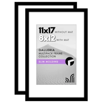 Image of Americanflat 11x17 Picture Frame with Polished Plexiglass Set of 2 Use as 8x12 Mat or Without Galleria Collection Gallery Wall for Display Black