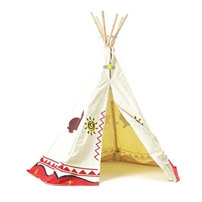 Image of Big Game Hunters Children’s Teepee Wigwam, Thick Luxury Water Resistant Cotton, Large 6 Pole, Play Tent
