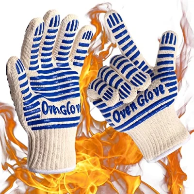 Image of Kitchen Heat Resistant Gloves, Microwave Baking 932F EN407 Certified Grill Gloves Non Slip Can Be Used For Handling Hot Surfaces, Cooking Grills Trays &amp; Utensils (Blue 1 Pair)