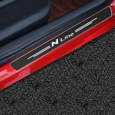 Image of 4Pcs Car Carbon Fiber Door Sill Kick Plates Protector compatible with for Hyundai N Nline I20 I30 I40 Ix35 TUCSON Elantra SONATA GENESIS SOLARIS VEOSTER KONA,A