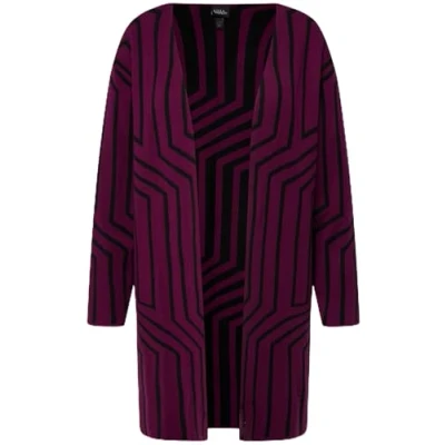 Image of Ulla Popken Women&#039;s Open Cardigan with Jacquard, Plum, 20 22