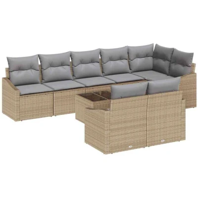Image of vidaXL 9 Piece Garden Sofa Set with Cushions Black Poly Rattan