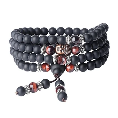 Image of COAI Semi Precious Stones Matte Onyx Red Tiger Eye Chakra 108 Beads Bracelace Necklace