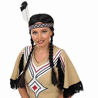 Image of Fun Shack Native American Headdress Black Pigtail Wig, Indian and Wig Pigtails One Size