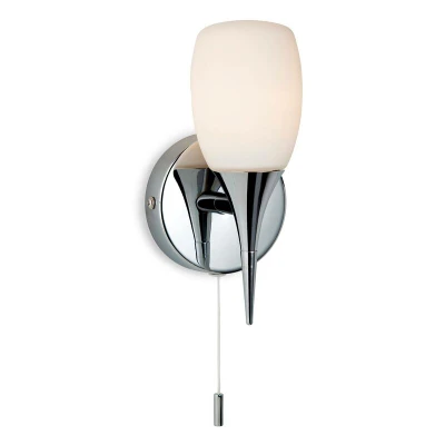 Image of Robano 1 Light Switched Bathroom Wall Chrome, Opal Glass IP44, G9