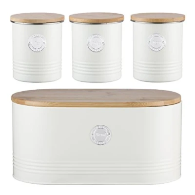 Image of Typhoon Living Cream Tea Coffee Sugar and Bread Bin Set with Select Homeware Jumbo Towel