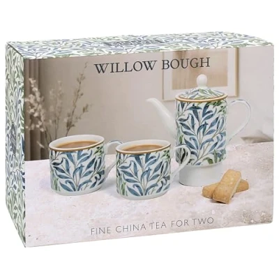 Image of Lesser &amp; Pavey William Morris Midnight Pimpernel, Kilburn or Willow Bough Tea for Two Set Lovely Floral Design Ceramic Pot Mug Gift Idea (Willow Bough)