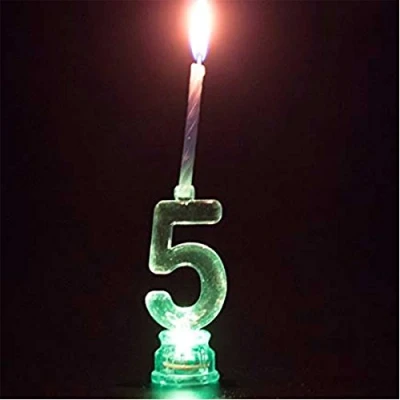 Image of Number 2 LED Light Up Flashing Colour Changing Holder with 4 Wax Cake Candles Birthday Anniversary Table Decorations