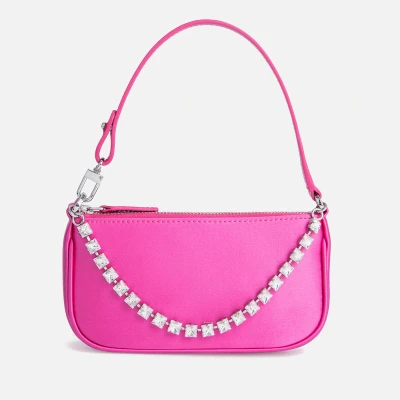 Image of BY FAR Mini Rachel Satin and Rhinestone Chain Bag
