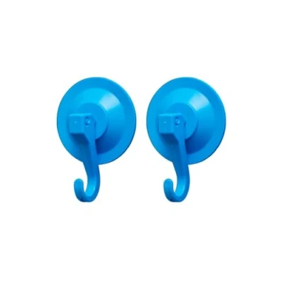 Image of ARCUS Large Suction Hooks Blue 2 Pack Plastic Cup Hanger No Tools 3KG for Door, Kitchen, Bathroom, Window Decorations Powerful Push &amp; Lock Vacuum
