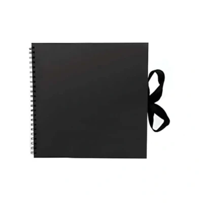 Image of KARRMA LTD. 20x20 CM Medium Scrapbook Photo Album Black Square Scrap book with 50 sheets/100 pages and Ribbon Closure Ideal for Wedding Family Baby Vacation Arts Crafts DIY