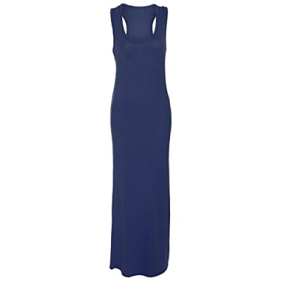 Image of New Women Ladies Jersey Long Summer Vest Racer Muscle Back Maxi Dresses Plus Size 8 26 Navy