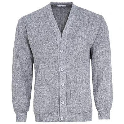Image of Mens Knitted Cardigan Classic Style Cardigans V Neck Button Jumper Plain Coloured (XX Large, Light Grey)