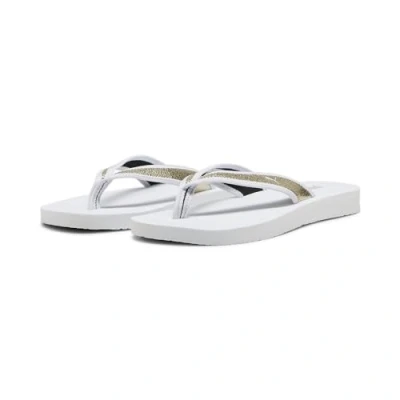 Image of Puma Women Sandy Flip Metallic Shine Flops, White Gold White, 3 UK