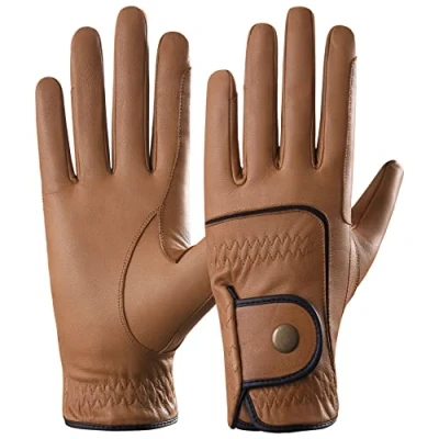Image of AFE Genuine Leather Horse Riding Gloves Ladies Dublin Track Equestrian (Brown, Large)