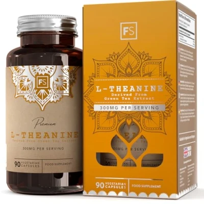 Image of FS L Theanine 90 Capsules from Green Tea High Strength 750mg Extract Providing 300mg per Serving Non GMO, Gluten &amp; Dairy Free Manufactured in The UK