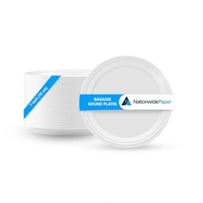 Image of NationwidePaper 7 Inch Biodegradable Bagasse Round Paper Plates, Strong White Party 100% Disposable Plates (50 Pcs)