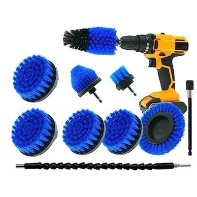 Image of HUAWELL Drill Brush Power Scrubber Cleaning with 2 Extended Attachment Set Kit for Bathroom and Kitchen Surface,Grout,Tub,Shower,Tile,Corners (Blue)
