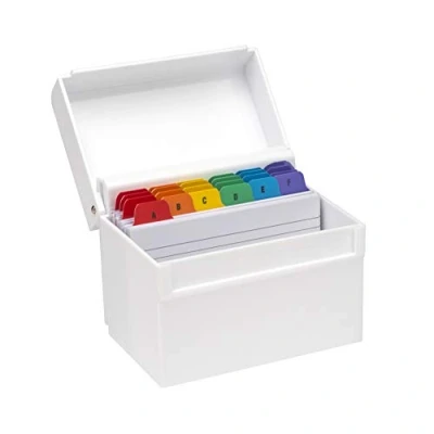 Image of OSCO White Hi Gloss Plastic Index Box Regular A to Z Divider Tabs 100 Lined Note Cards Included (6&quot; X 4&quot;) Ruled Revision Flash Recipe Notes Office Contacts Filing Fits A6